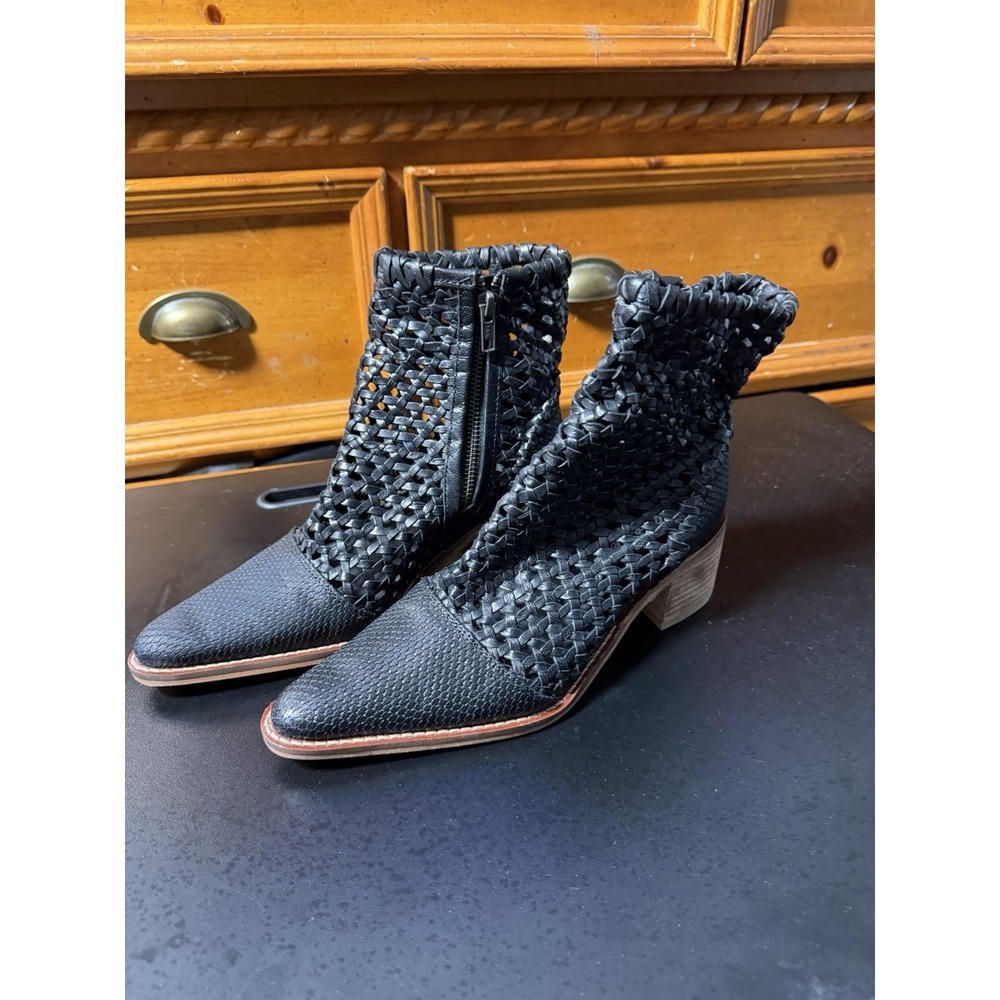 Free People In The Loop Woven Leather Ankle Boots Black Size 37 (7) Boho Western